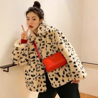plush jacket women winter short 2022 new korean version of loose lamb wool faux fur leopard print fur coat women winter
