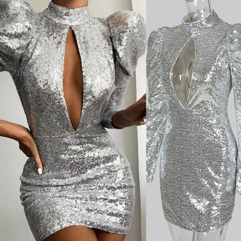 Официальное женское платье с блестками облегающее для вечеринки блестящее