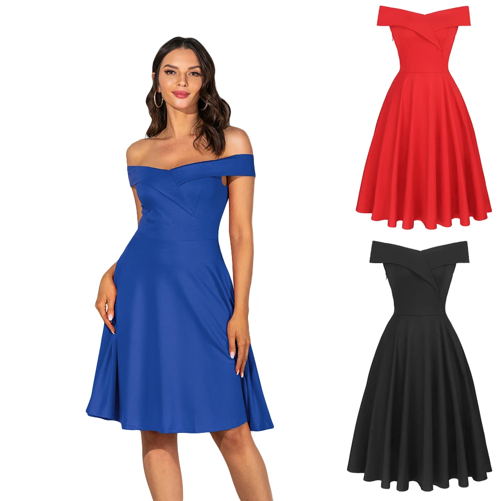 

Summer Sexy Cocktail Off-the-shoulder Dress Women Slash Neck Bodycon Dress Elegant Ladies Evening Party Dresses Club Wear