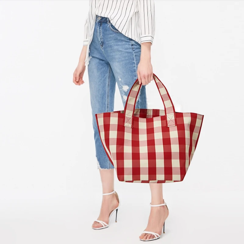 Новая Холщовая Сумка тоут Женская пляжная большая клетчатая сумка для покупок
