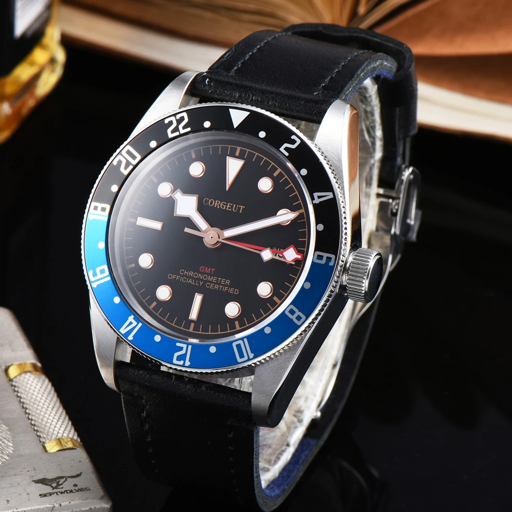 Corgeut Luxury Brand Watch 41MM Mechanical men sapphire GMT Men Automatic self-wind Military Sport calendar Clock Leather | Наручные часы