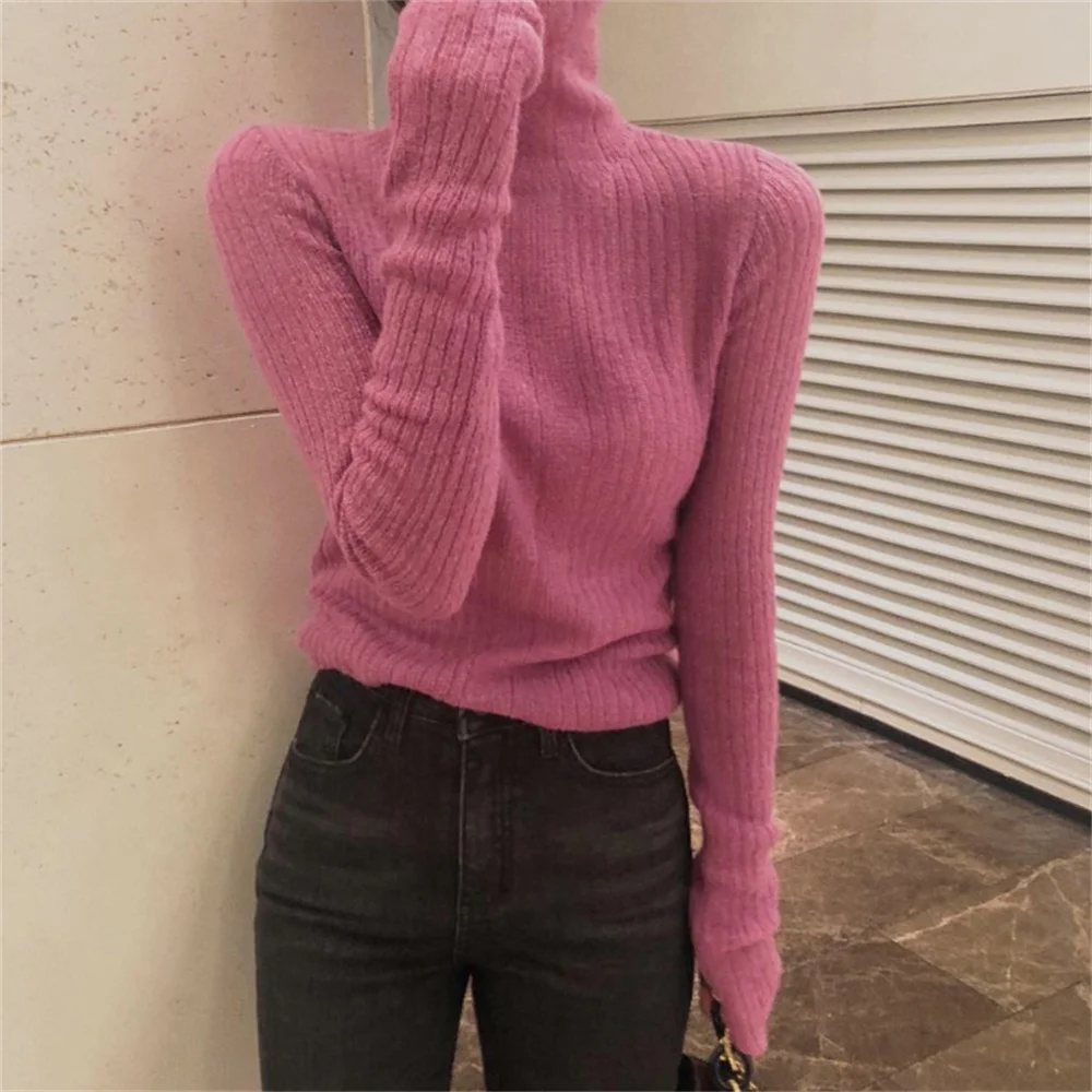 

동대문 Turtleneck Solid Pullover Sweaters Jumpers Chic 2021 Bottoming All Match Slim Warm Casual Outwear Autumn Women Tops