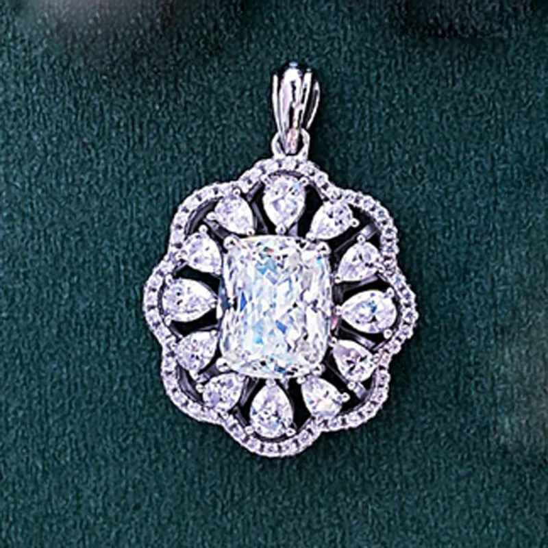 

Sparking Full Zircon 8*10mm Birthstone Pendant Necklace Top Quality 100% 925 Sterling Silver Engagement Party Jewelry Gift