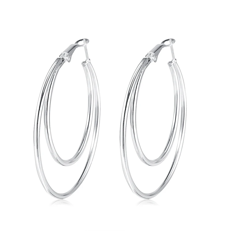 Простые серьги с серебряным покрытием уникальные двойные круглые новые модные