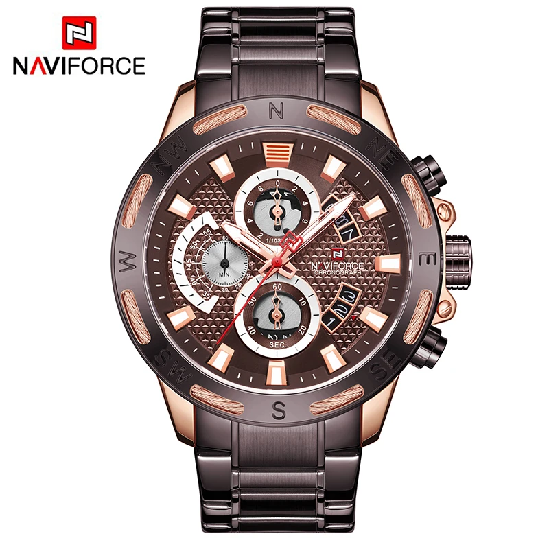 NAVIFORCE военные спортивные мужские часы, кварцевые часы с хронографом, Серебристый Стальной ремешок, водонепроницаемые Роскошные часы для мужчин, Relogio Masculio - Цвет: RGCE