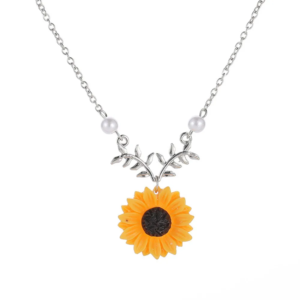 Fashion Ladies Necklace Charm Simple Yellow Sunflower Leaf Branch Vintage Trendy Elegant Chic Classic Long | Украшения и