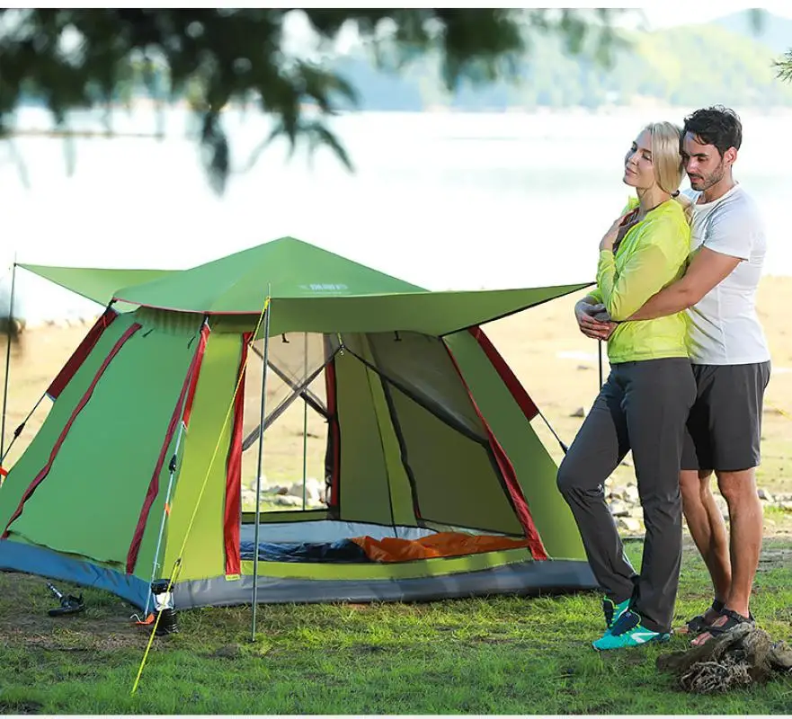 구매 휴대용 초경량 접이식 캠핑 텐트, 215x215x142cm, 야외 방수 하이킹 햇빛 가리개 텐트 자외선 차단 팝업 텐트