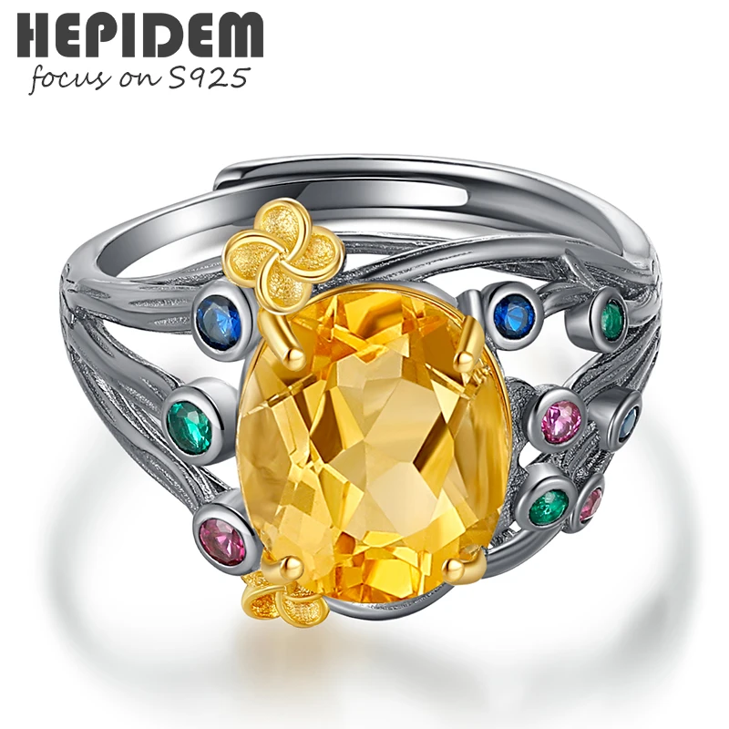 

HEPIDEM 100% Citrine 925 Rings for Women s925 Sterling Silver 2022 Trend Yellow Big Size Stone Gem Gemstones Fine Jewelry 7004