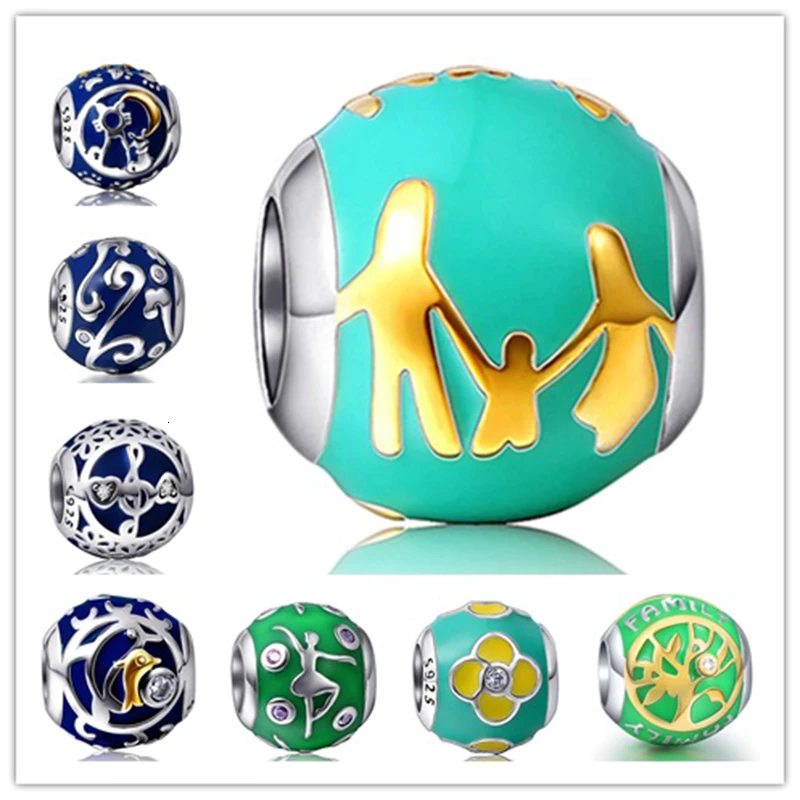 Fit pandora браслет подвеска Подвески Серебро 925 античный семейный цвет Эмаль Девушка амулеты ангелы бусины ювелирные изделия для любви