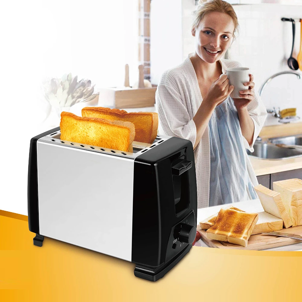 

750W Automatic Household Toast Sandwich Maker Stainless Steel Baking Breakfast Machine 2 Slices Slots Kitchen Toasters Machine