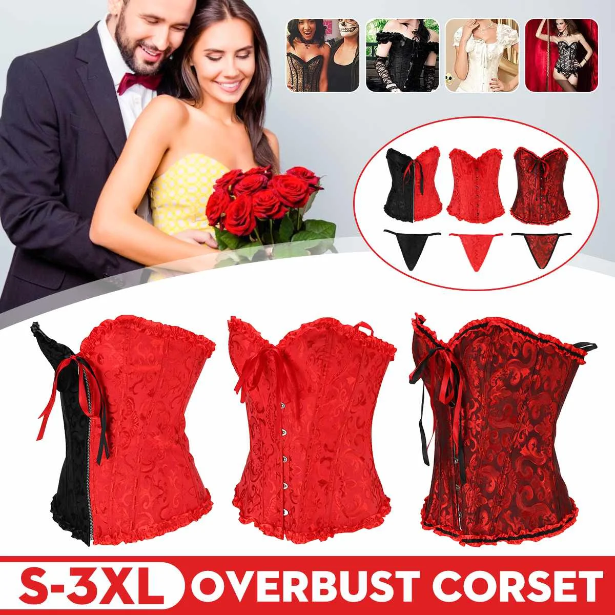 

Sexy Christmas Costume Corset Dress Lingerie Santa Dresses Red Women Party Bustiers Boned Corset Sets S-3XL Waist Trainer