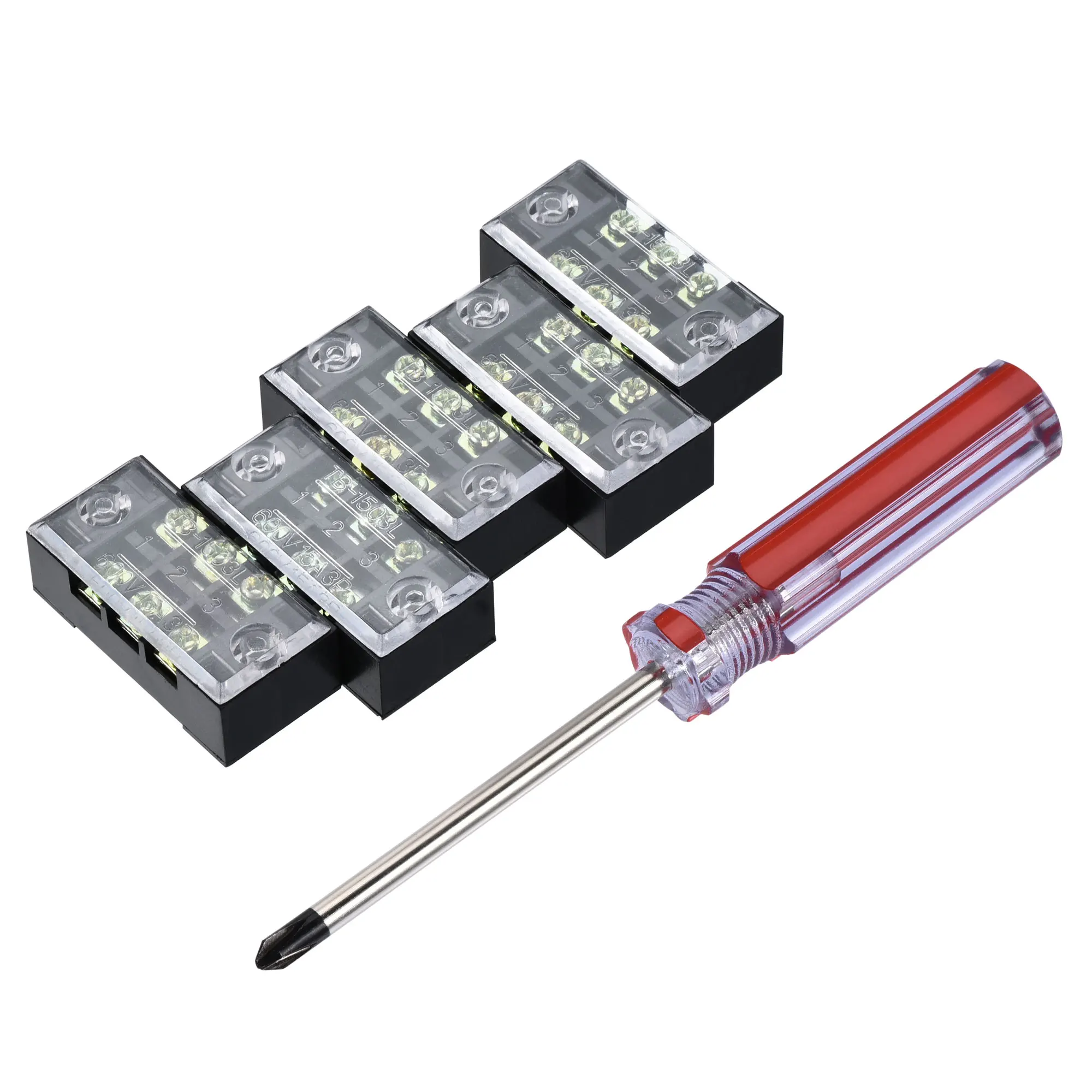 

Uxcell Клеммная полоса барьер блок 3 положения двойной ряд 600V 15A латунный винт