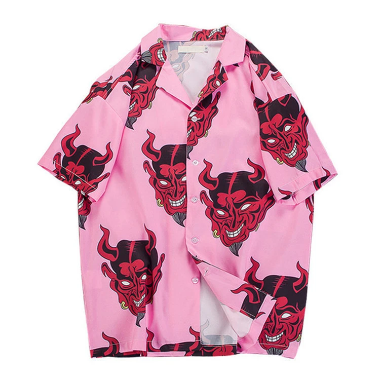 

2020 модная гавайская рубашка, мужские забавные стильные розовые рубашки с принтом монстра из мультфильма в стиле Харадзюку с короткими рука...