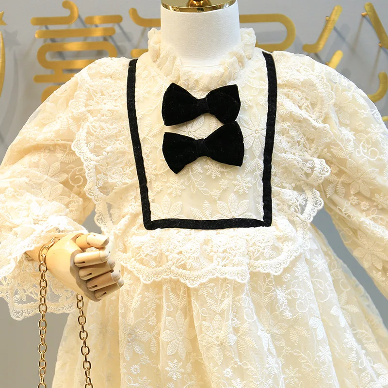 

2-7 Years Girls Lace Cute Beauty Dress Korean Long-sleeve Princess Dress Halloween Costumes for Toddler Girls Bridesmaid Dresses