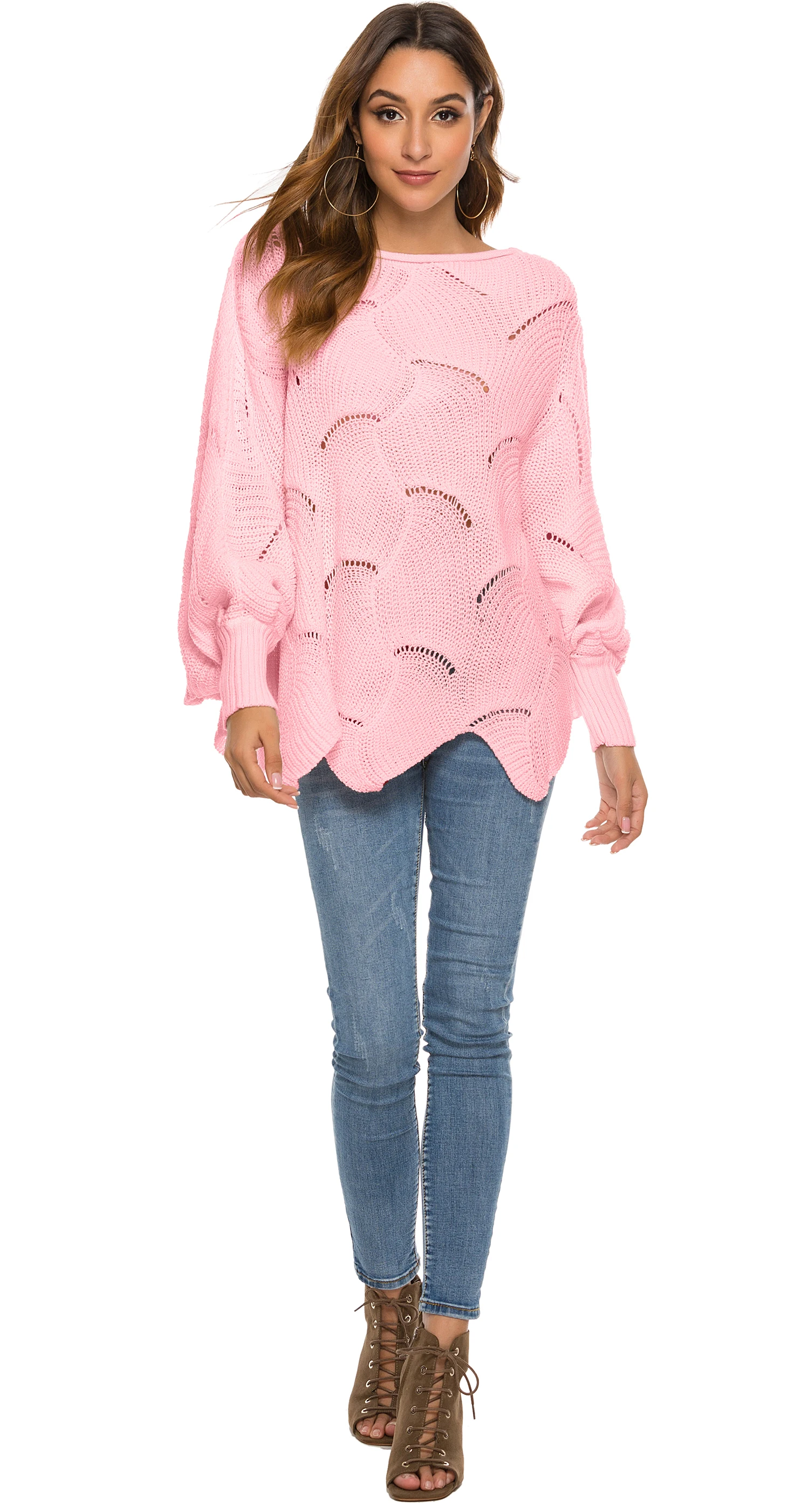 Женский пуловер Свитера с длинным рукавом и круглым вырезом свободные вязаные