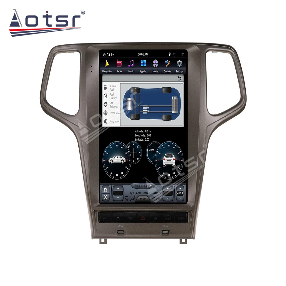 Автомобильный GPS-навигатор с экраном Tesla 128 ГБ для JEEP Grand Cherokee 2010-2019 Android