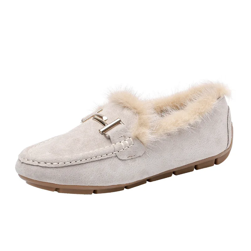 Лоферы женские зимние плюшевые без застежки плоская подошва с бантом теплые