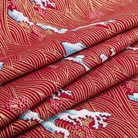 japanese red navy waves bronzed cotton fabric woven for diy kimono cheongsam crafts handmade accessories 45145cm s5 tj1027