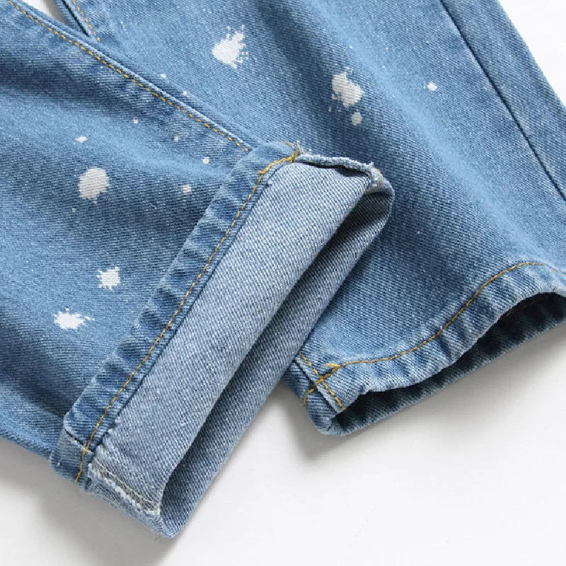 

2021 summer European and American cross-border men's wear hole blue stretch jeans Amazon new men's jeans