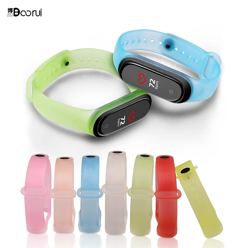 Прозрачный ремешок BOORUI для mi band 4 Цветной силиконовый 3 часов Xiaomi Mi