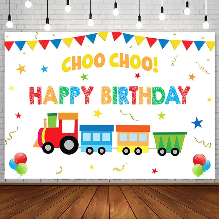 

Train Backdrop Boy Happy Birthday Party Stars Banner Balloon Photography Background Photo Studio Photozone Photocall Decor Props