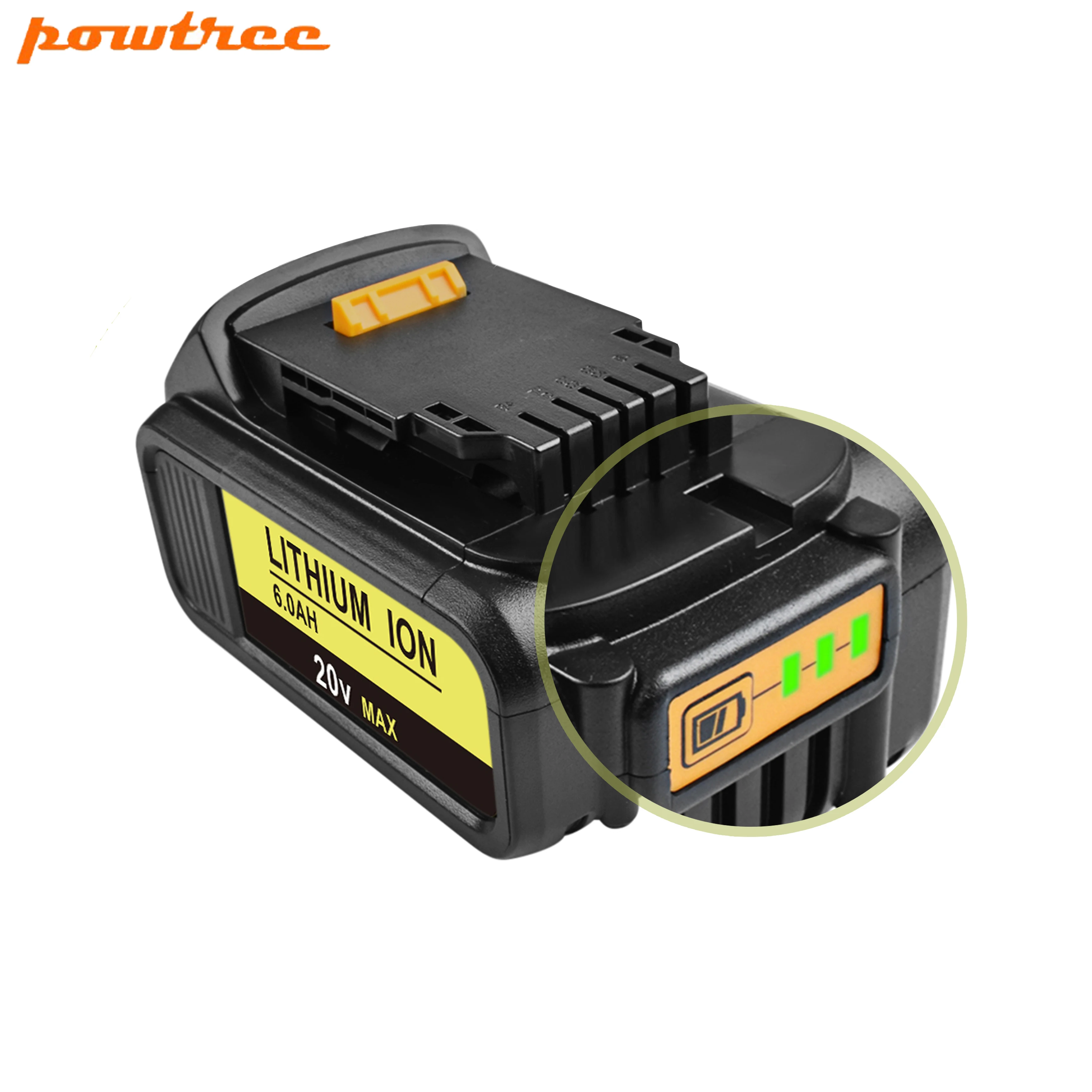 Аккумулятор Powtree 6000 мАч 18 в DCB200 для электроинструмента Dewalt DCB180 DCB181 DCB182 DCB201 DCB201-2