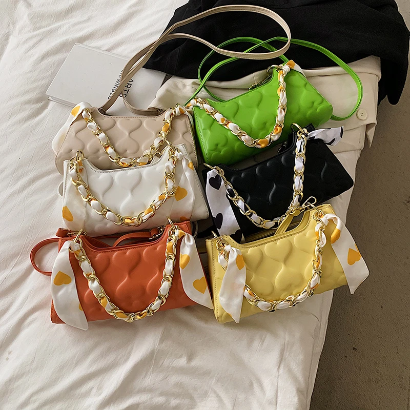 

Women Cute Sweet Crossbody Bags High Qulity Pu Leather Shoulder Bags 2021 Luxury Ladies Handbags Silk Scarf Design Purse