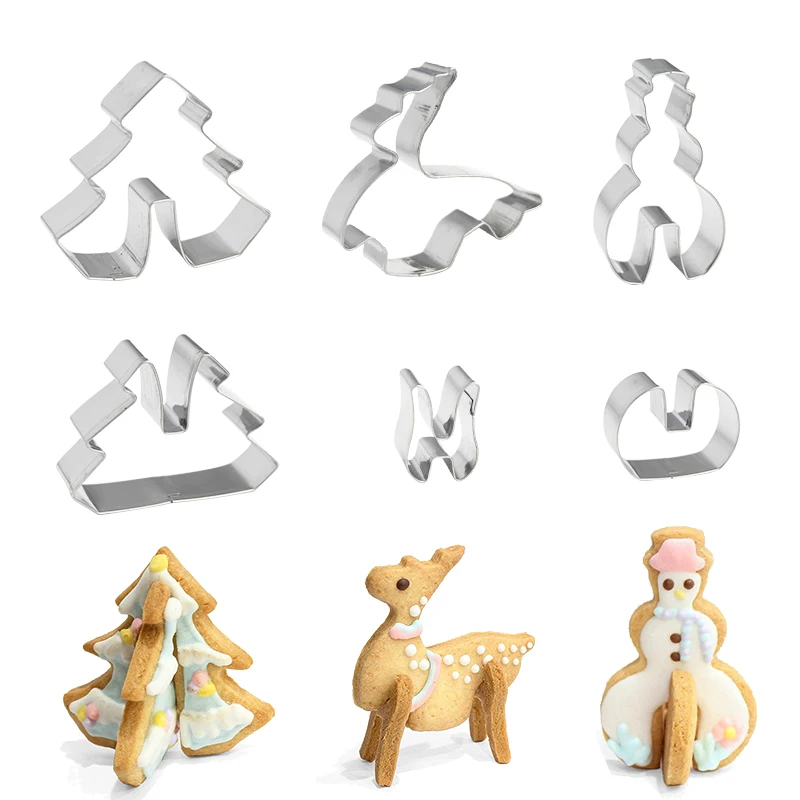 

3D Christmas Tree Sled Snowman Shape Cake Stainless Steel Mould Cookie Chocolate Baking Supplies Tools Kitchen Accessories