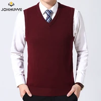 johmuvve new men v neck vest trend retro solid color vest all match casual business work woolen knit vest men autumn