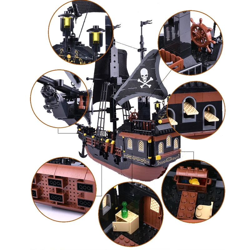 Большой черный жемчуг строительные блоки совместимы с legoings Пираты корабль