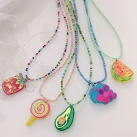 fruit watermelon pineapple pendant cute candy trend colorful resin acrylic beads necklace for women girl party jewelry 2021 new