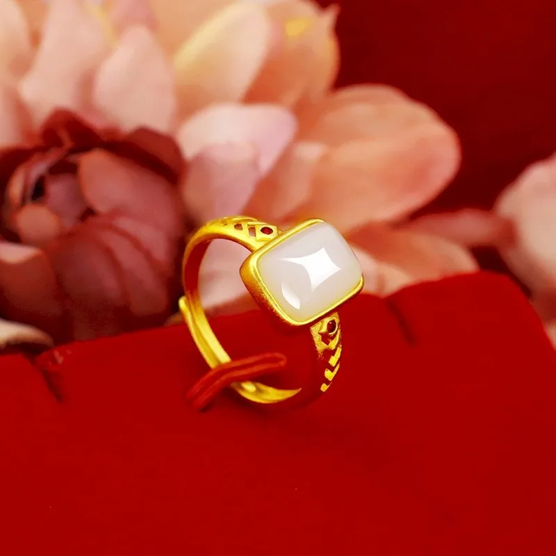 

Vietnam alluvial gold ring fashionable and colorful natural crystal brass ring lady's boutique jewelry