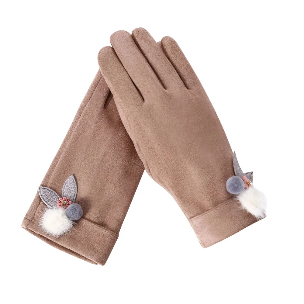 Женские модные зимние перчатки теплые цельные милые наручные перчатки с ушками кролика элегантные женские спортивные теплые перчатки