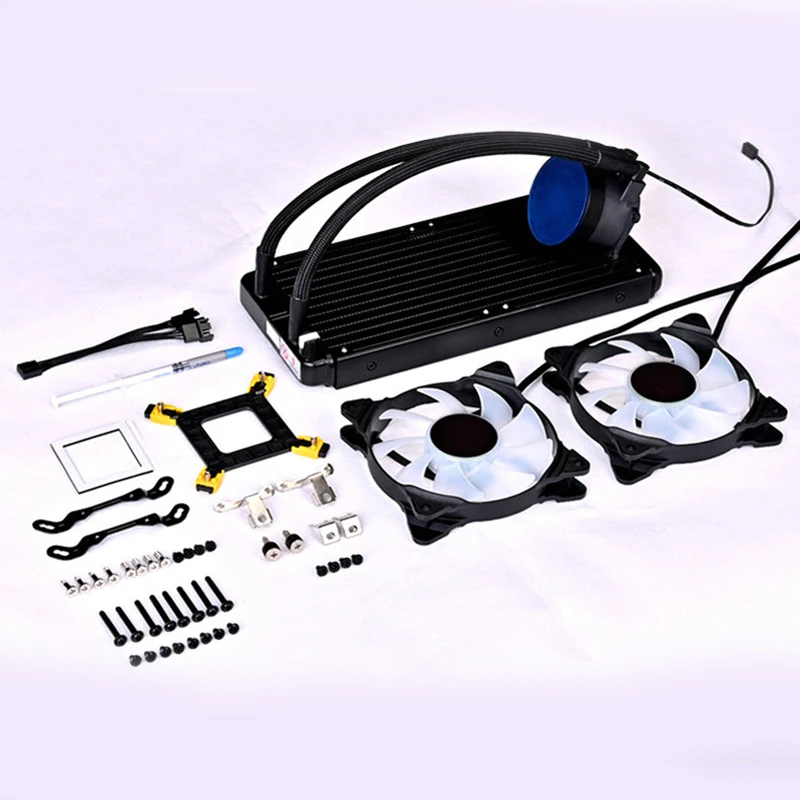 

RGB Cooling Fan Water Cooling Radiator CPU Integrated Double Drain Cooling Kit Computer Case Radiator Fan QJY99