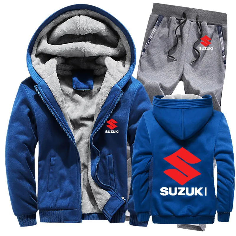 Толстовки мужские автомобиль Suzuki Логотип мужские s толстовки костюм зимний толстый теплый флис хлопок спортивный костюм на молнии мужские s куртка+ брюки комплекты из 2 предметов