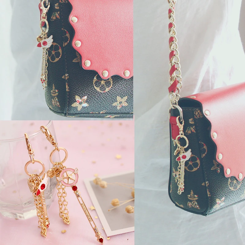 

Card Captor Sakura Sailor Moon Cosplay Keychain Keyring Prop Anime Metal Man Woman Key Ring Pendant