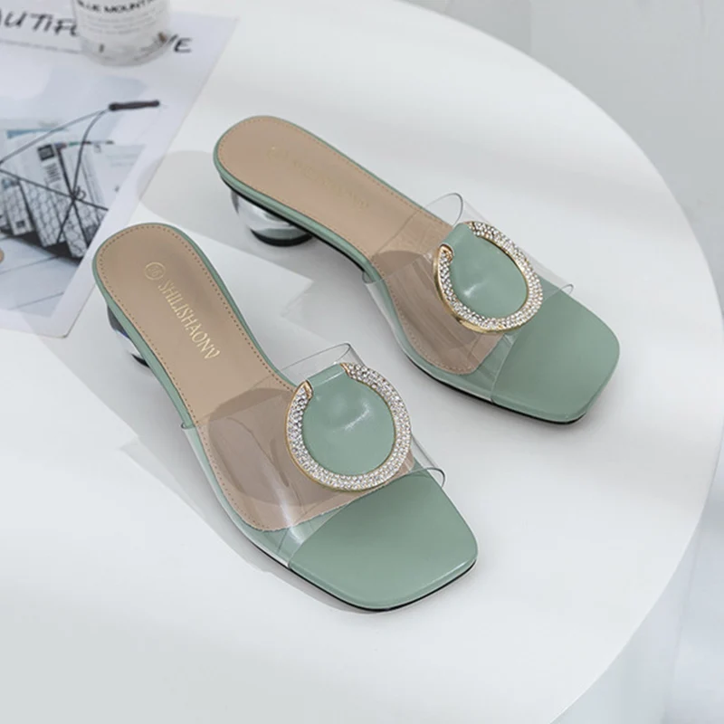 

Шлепанцы с Блестками Дизайнерские для девочек, летняя прозрачная обувь туфли без пяток на высоких каблуках, женские размеры 41-43, уличные зим...