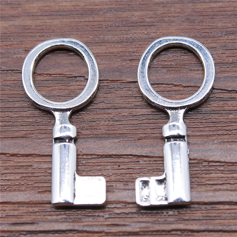 

WYSIWYG 10pcs Key Charms Pendant Diy Metal Jewelry Making Antique Silver Color 12x26mm