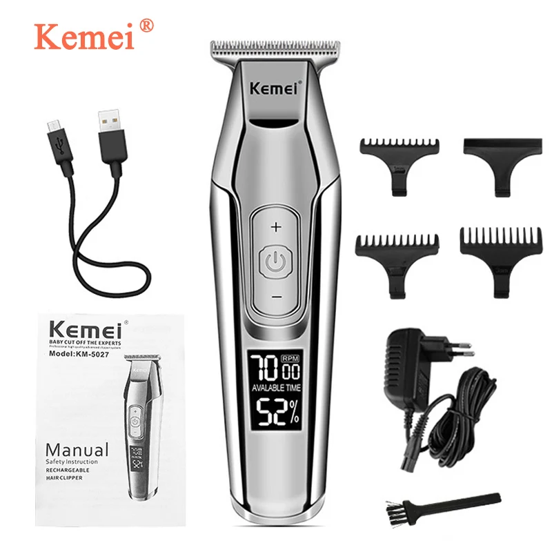 

Профессиональная машинка для стрижки волос Kemei 5 для мужчин с функциями триммер для бороды, цифровой LCD дисплей, стрижка 0 мм, беспроводная