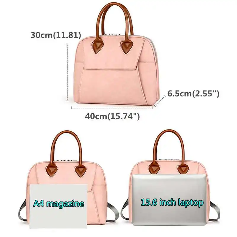 Женский кожаный портфель стильная розовая сумка через плечо для ноутбука