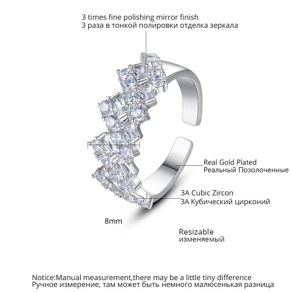 LUOTEEMI Geometric Resizeable Open Ring for Women Wedding Engagement AAA Clear Cubic Zircon White Gold Color Fashion Jewelry | Украшения и