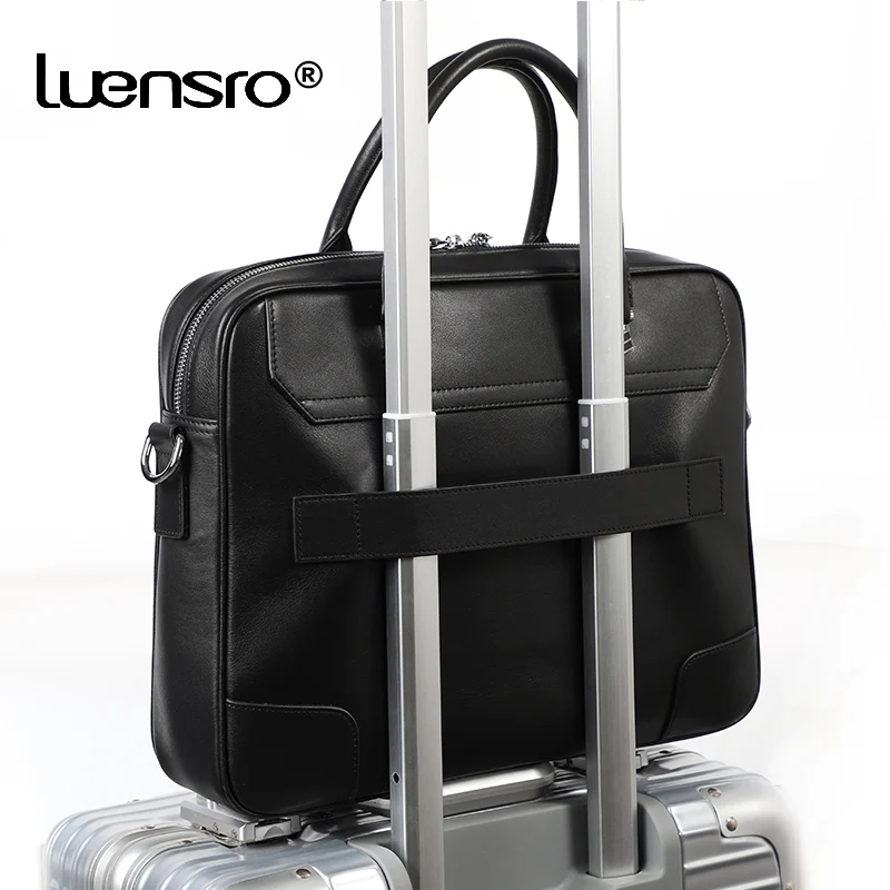 LUENSRO мужской портфель из натуральной кожи на плечо, сумка для ноутбука, Офисная сумка для мужчин, портфель s, коровья кожа, большая сумка для деловых людей