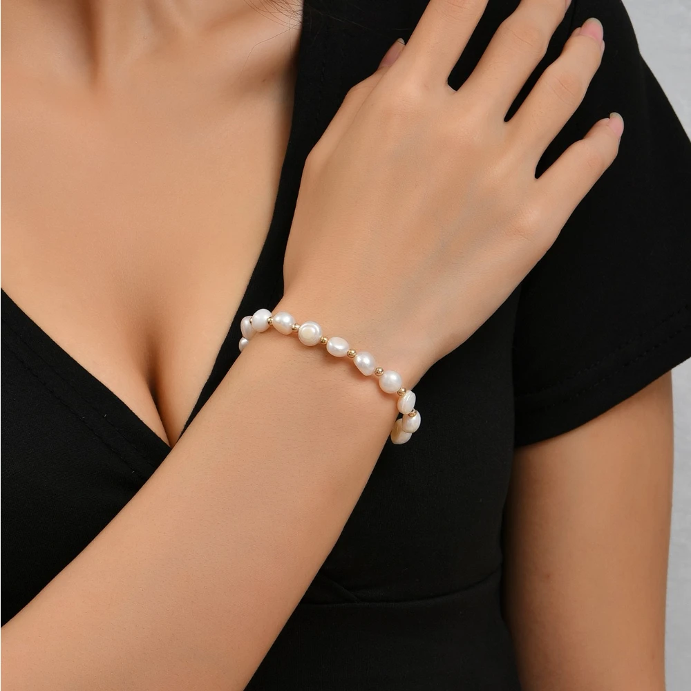 

Pearl Bracelet Women Bracelet Gold Color Chain Natural Pearl Beaded Pull Bracelet Simple Generous To Send Friends Surprise Gifts