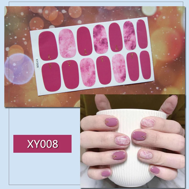 XY008 Lamemoria, 14 типсов/листов, красивые наклейки для ногтей, блестящее сердце, обертывания для ногтей, многоцветные наклейки для маникюра - Цвет: XY008