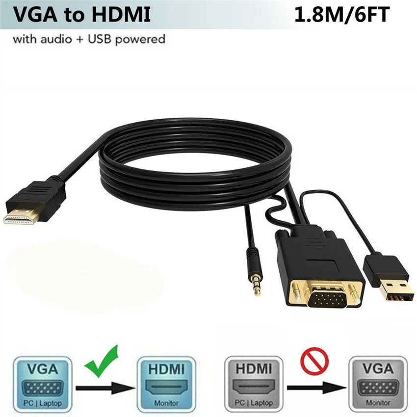 VGA к HDMI с USB мощность аудио 3 5 мм разъем 1 м конвертер кабель адаптер для ПК