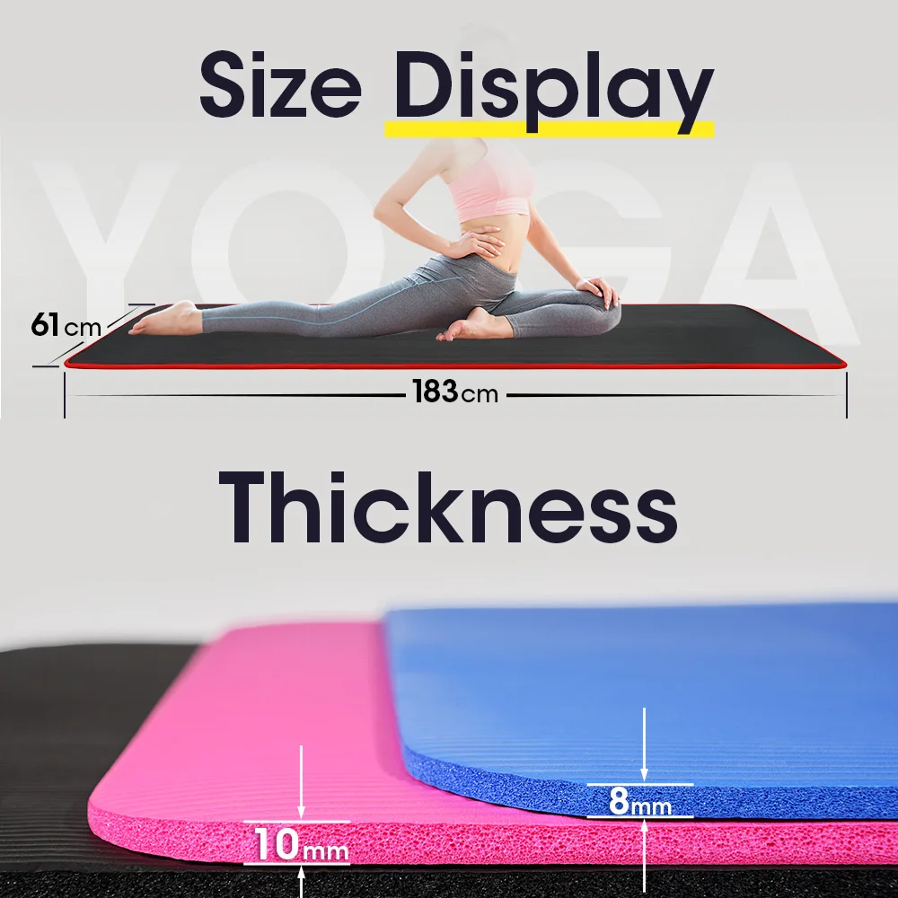 

1830*610*8/10mm, NBR Material Sport Thick Yoga Mat with bag,for fitness,Pilates Gymnastics Massage pad Exercise mat For Beginner