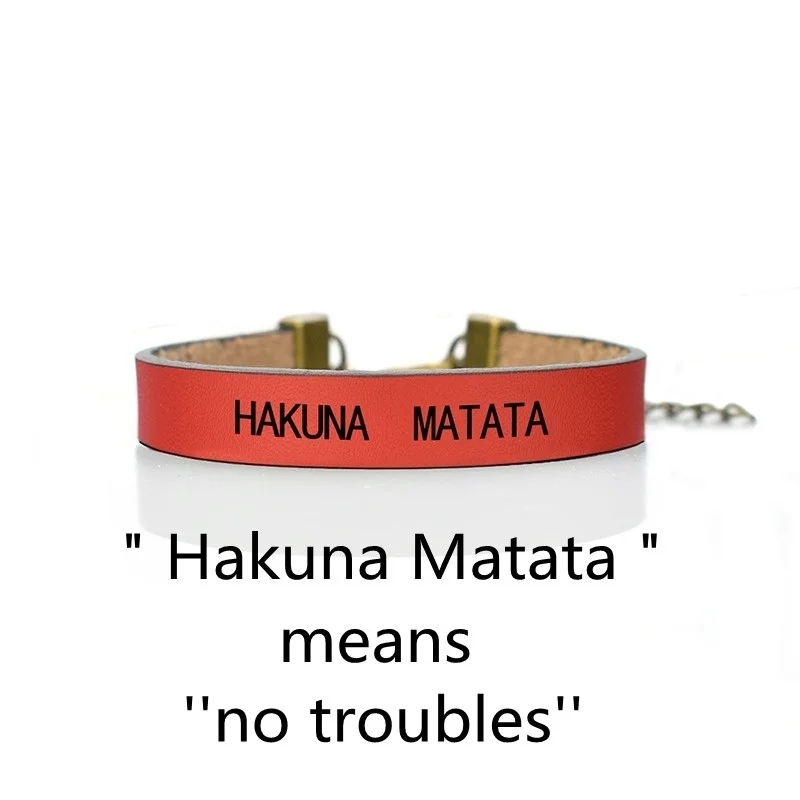 Hakuna Matata Simple Inspirational Letters Engraved Leather Bracelet African Proverb Bangle Gifts for Friends Couples | Украшения и