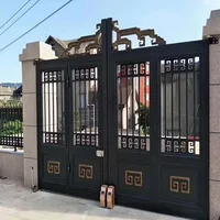 HS-LH008 exterior villa home decorative grill wrought iron gate modern entrance automatic swing gates design for home