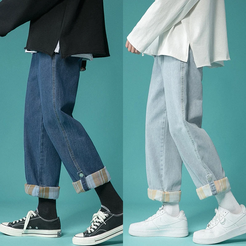 

2021 Brand clothing fashion women Plaid cuffed jeans/Men's Loose cotton Casual jeans/Lovers Hip-Hop Style Haroun pants Trousers