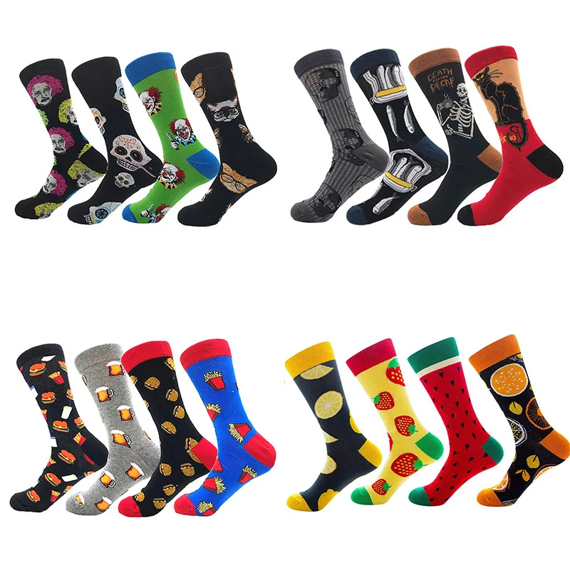 4 пары счастливые мужские носки смешные кукурузы астронавтов арбуз в полоску